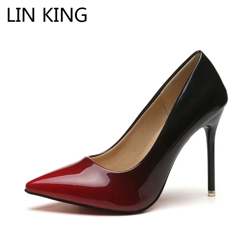 

LIN KING New Plus Size Spring Autumn Thin Heel Women Pumps Shallow Sexy Pointed Toe High Heel Shoes Ladies Wedding Party Shoes