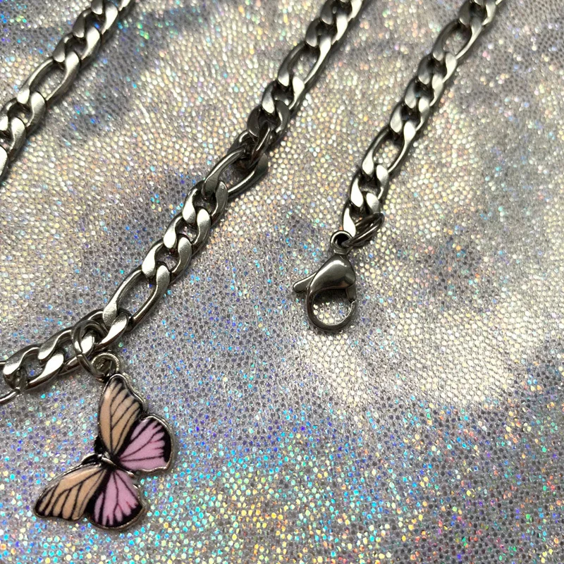 Ожерелье из нержавеющей стали с тремя бабочками для женщин, уличная панк готика, металлическое ожерелье, s чокер, воротник