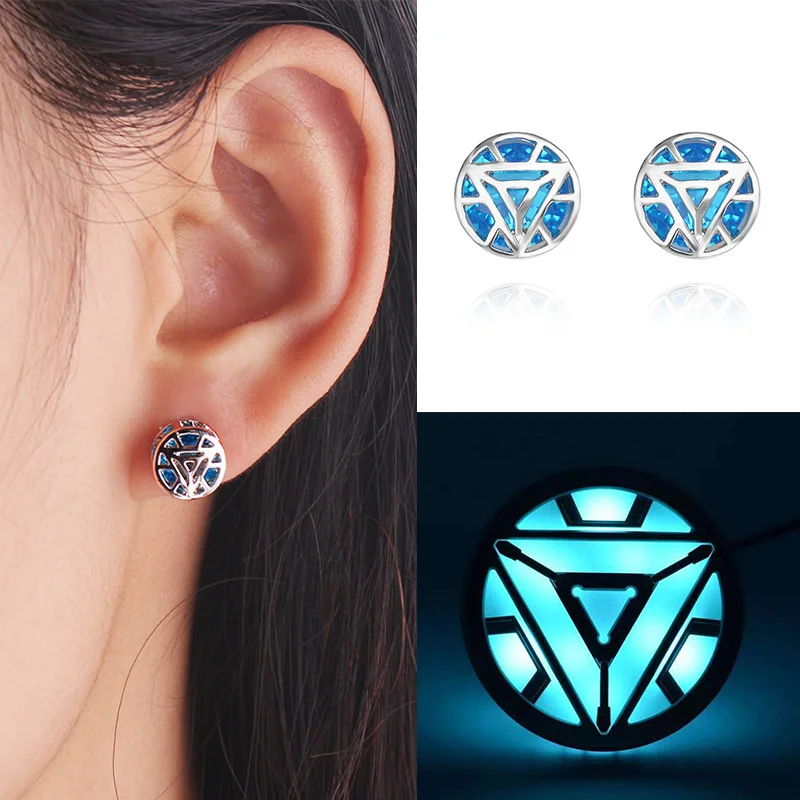 

Avengers Endgame Iron Man Earring Ark Reactor Tony Stark Cosplay Prop Stainless Steel Ear Studs Earings Women Men Piercing