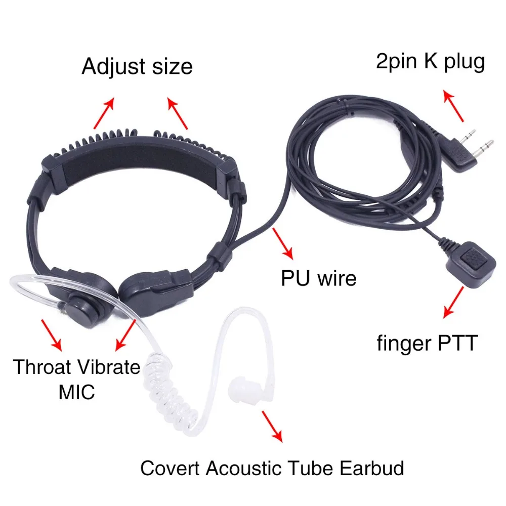 Abbree Выдвижная горла микрофон PTT наушники гарнитура для Kenwood Baofeng WOUXUN TYT Радио двухсторонняя рация UV-5R