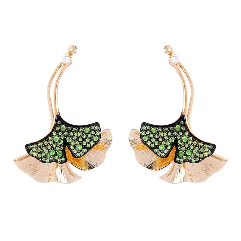 

Uer 2018 New Gold Color Earrings Green Crystal Ginkgo Biloba Double Leaf Drop Earrings for Christmas Jewelry ed01636c