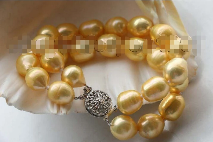 

8" Double Genuine Natural 13mm Golden Rice Pearl Bracelet #f1762!Noble style Natural Fine jewe Fast (D) SHIPPING