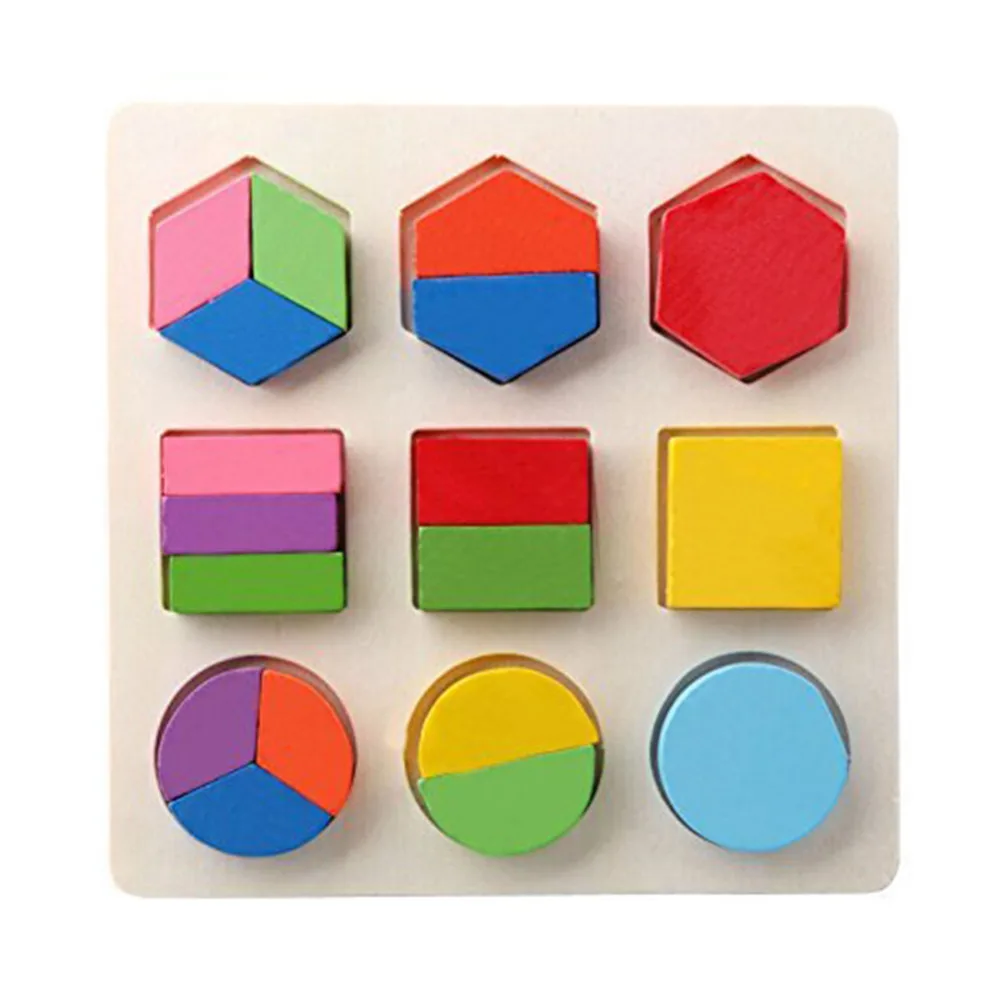 Wooden Geometric Shape Sorter Board Building Block Toy Bricks for 3