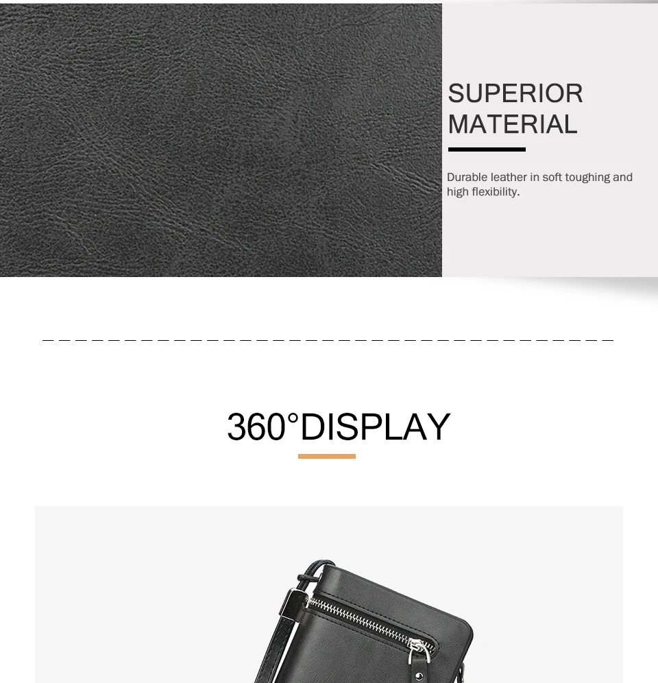 business Long wallet for Men Large Leather Male Wallets Three Layers Men purse Card Holder Money Bag Zipper Men Clutch Wallet