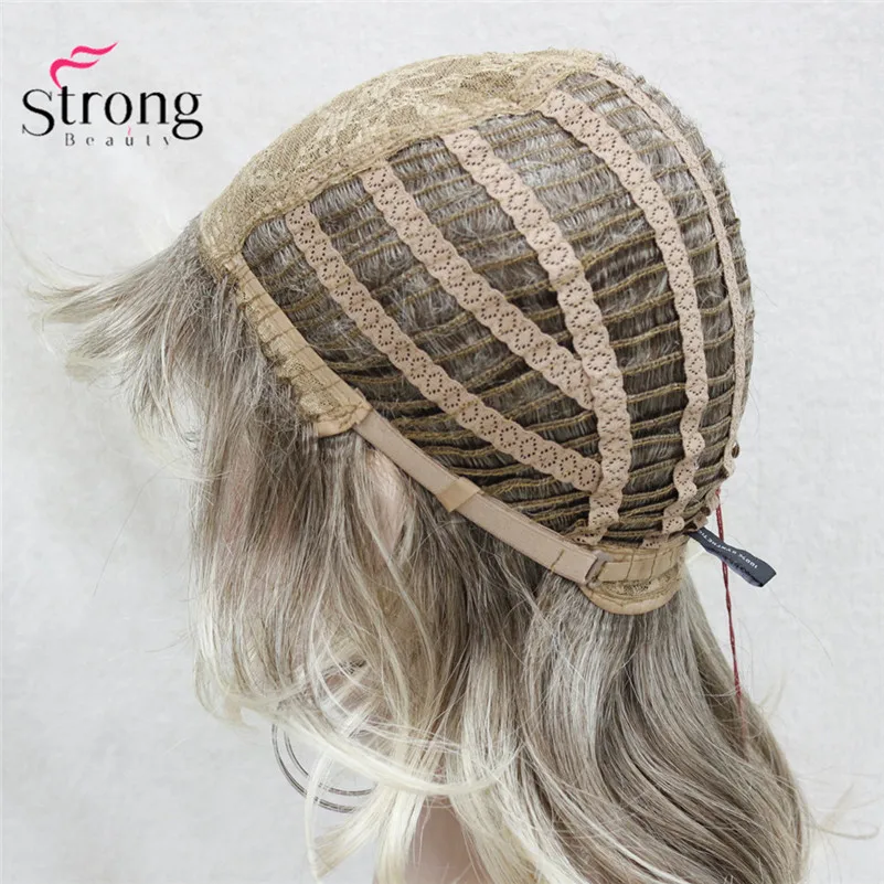 New Blonde With Dark Root Medium Length Cascaded Layers Synthetic Hair Women's Full Wig(10)