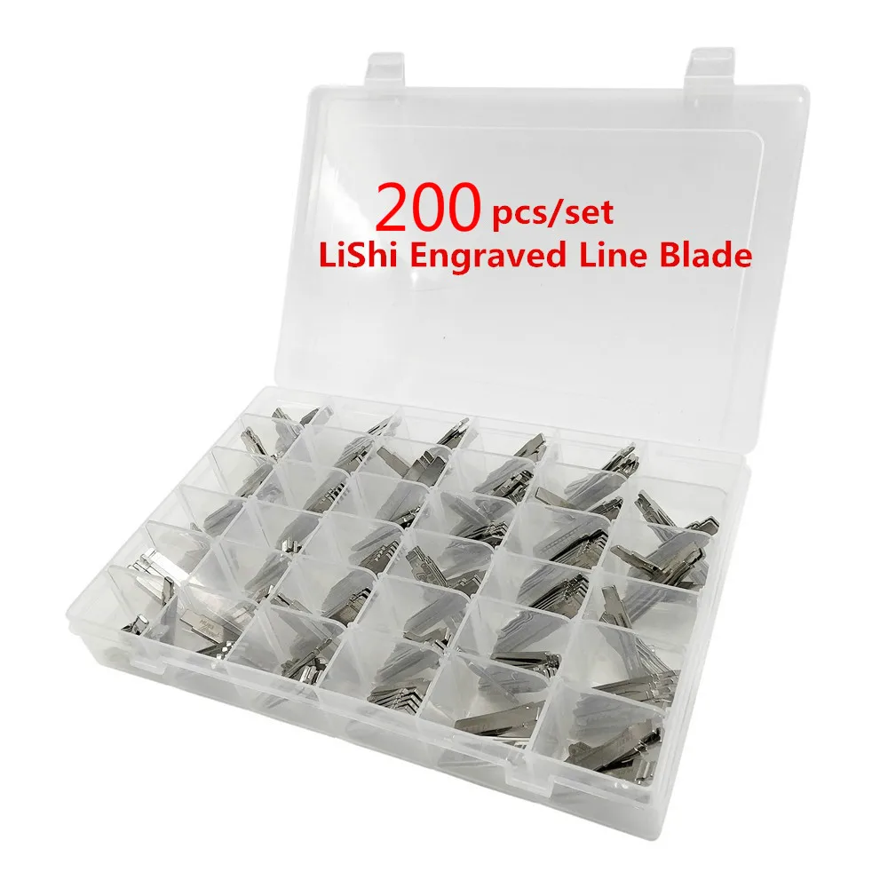 

SCOONN 200pcs 40types scale mark key blade Metal Engraved Line Car Key Blade Set With a Box for car Remotes countrols keys