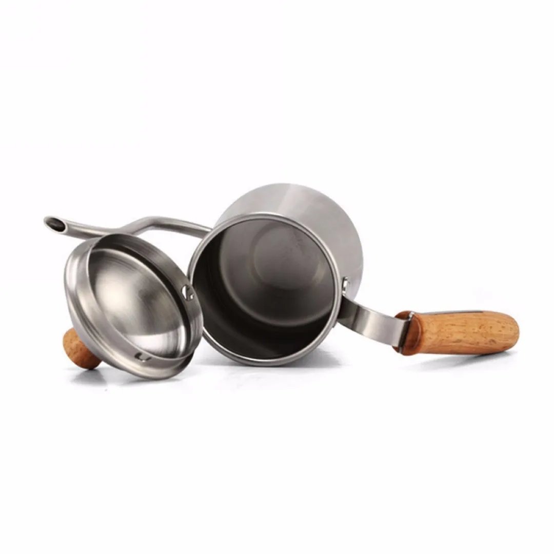 JX-LCLYL Stainless Steel 650ML Tea Kettle Drip Coffee Pot Pour Gooseneck Wood Handle