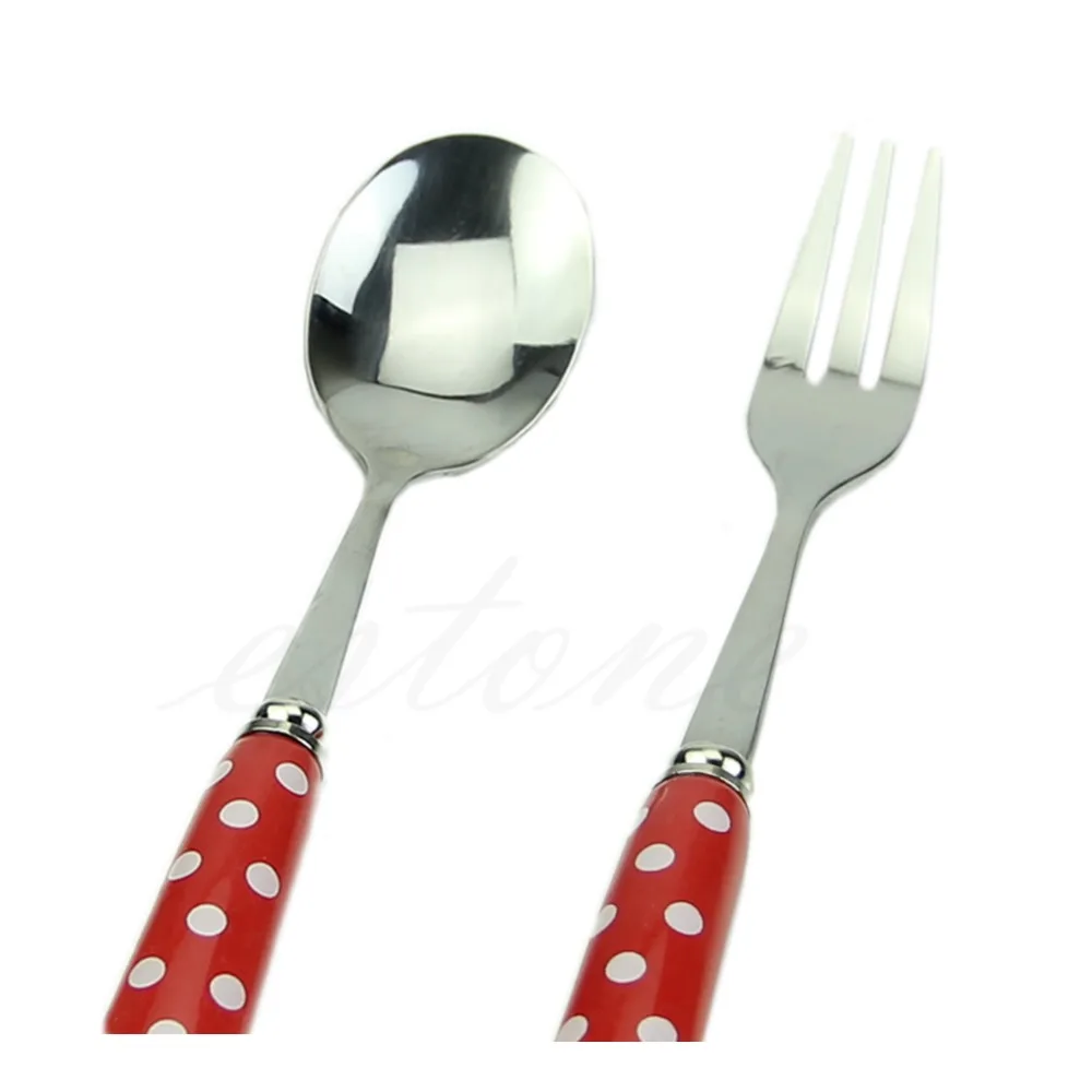 

Stainless Steel Cute Polka Dot Fruit Fork Cake Tea Coffee Spoon Ceramic Handle Baby Infant feeding Spoon Fork