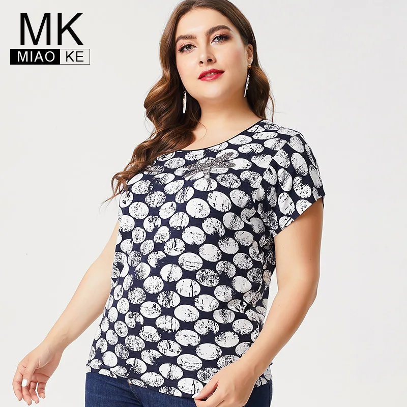 

MK 2019 Summer womens Casual Short sleeve t shirts fashion ladies Plus Size Vintage elegant streetwear female mom Extensible top