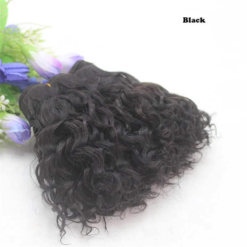 1 Piece Extension Wool Hair Wefts Khaki Yellow Red Color Curly Hair Wigs for BJD/SD/American Doll DIY Wigs - Цвет: Black