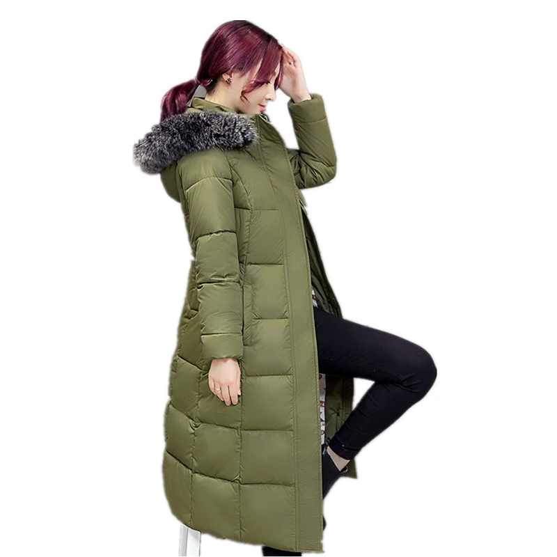 Faux 2017 Slim Col Parka Veste Noir army Vestes Chaud De Fourrure Green Capuchon Femmes Épais Long Coton Parkas gris Manteau À Outwear D'hiver Hiver Ac288 vErPqxwv