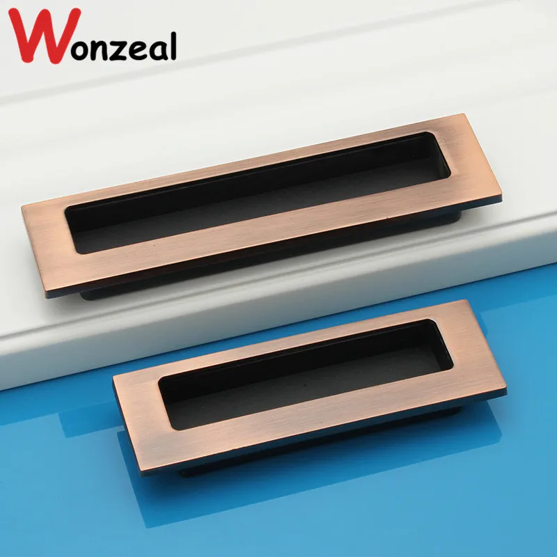 Hole Pitch 64mm/96mm/128mm Kitchen cabinet door Bronze Invisible Handle furniture bedroom drawer pull antique brass color