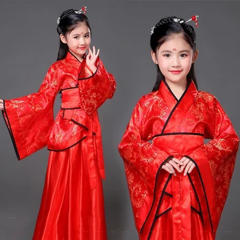

Red Girls Hanfu Chinese National Cosplay Costume Ancient Folk Dress Kids Han Dynasty Clothes Children Festival Outfit DC1123