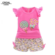 CROAL CHERIE/комплекты детской одежды футболка с оборкой+ шорты для девочек, комплекты детской одежды одежда принцессы топы, штаны с цветочным принтом