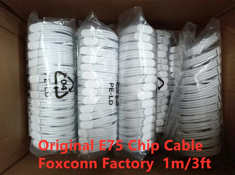 

Original E75 Cable Chip 1m 2m OD3.0mm Lighting to USB Cable For iPhone X XS XR XS Max 8 7 6 6s plus for Foxconn with Green Label
