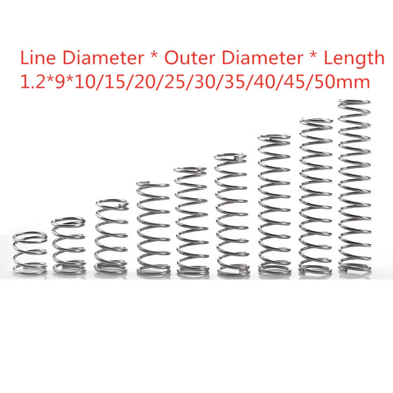 

10pcs 304 stainless steel spring pressure spring short compression spring Wire diameter 1.2* outside diameter 9* length 10-50