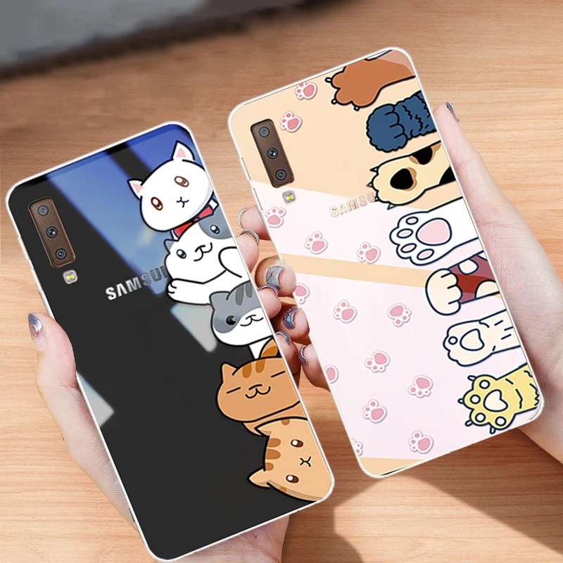 

Cute Love Heart Dog Cat Claw Cartoon Case For Samsung Galaxy A7 2018 Case Cover a 7 2018 a750f For Samsung Galaxy A 7 2018 Case