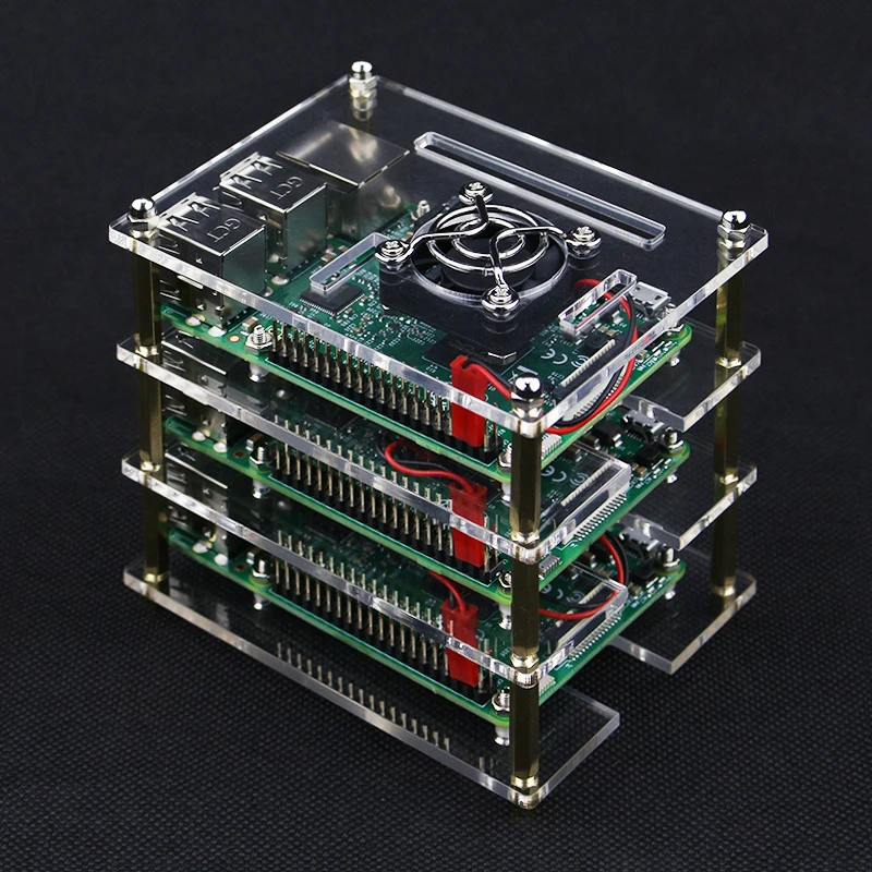 3 Layer Raspberry Pi 3 Model B+ Acrylic Case Clear Box Cover for Raspberry Pi + Cooling Fans for DIY Raspberry Pi 3