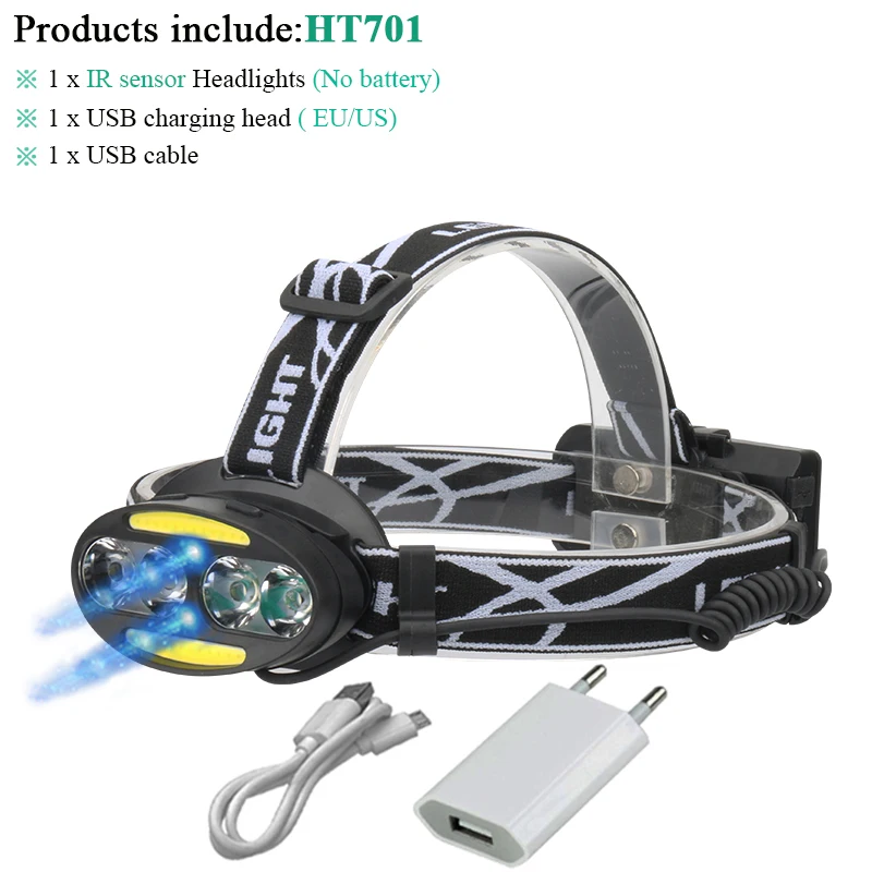 8000 Люмен, 4 cree xml t6, cob, ИК-датчик, головной светильник, Головной фонарь, светодиодный головной светильник, перезаряжаемый, usb, налобный фонарь, вспышка, светильник 18650, налобный фонарь - Испускаемый цвет: GHT701H1