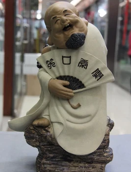 

14 Chinese WuCai Porcelain Pottery Laughter Maitreya buddha Rohan God Statue
