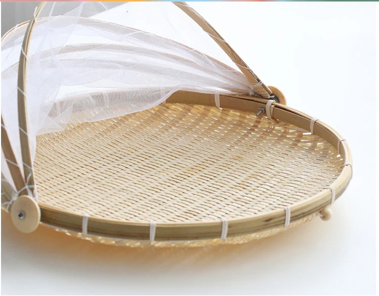 Плетеная корзина для фруктов из бамбука ручной работы, Плетеная соломенная корзина из ротанга, круглая Пыленепроницаемая Корзина для пикника, хлебное блюдо для кухонного хранения