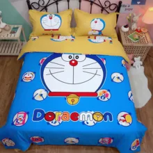 Комплект постельного белья с рисунком Doraemon для мальчиков, хлопковое стеганное одеяло, милое пуховое одеяло с рисунком «Королева», милое постельное белье синего цвета для девочек