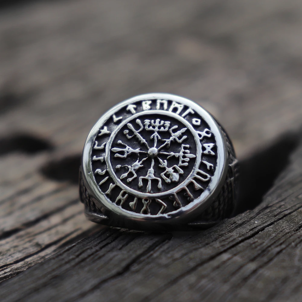 

Silver Vegvisir Viking Stainless Steel Ring Futhark Runes Vikings Compass Magic Stave Nordic Amulet Jewelry