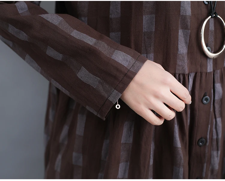 Dresses Women Dress Plus Size Long Sleeve Spring Summer Knee Length Casual Plaid Blouse Shirt Cotton Linen Dress Women 2019 10
