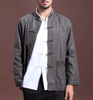 

Hot Selling Spring Chinese Men's Dark gray Cotton Linen Kung-Fu Embroider Jacket Coat M L XL XXL XXXL Free Shipping M888-1