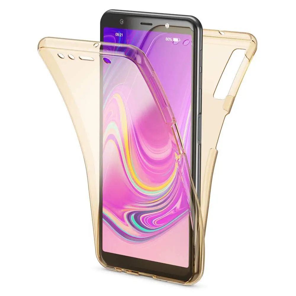 360 градусов чехол для телефона для samsung Galaxy A50 A30 A40 A60 A70 A10 A750 S10 M10 M20 M30 силиконовый чехол 2 в 1 мягкий резиновый чехол из термополиуретана - Цвет: Золотой