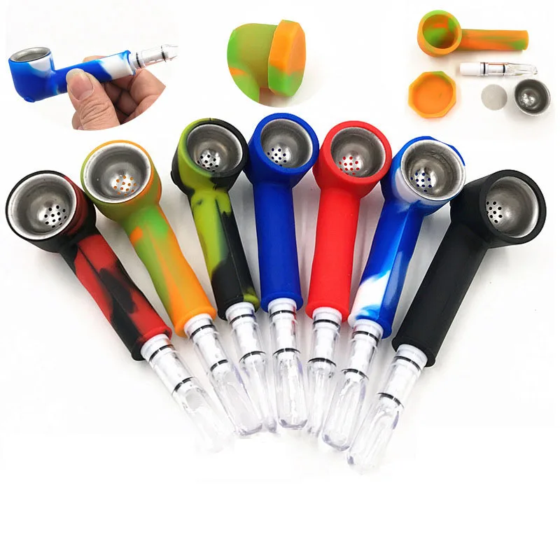 

Silicone Water Pipe With Metal Bowl Filter Silicone Oil Rig 7 Color Hand Pipe For Smoking Dry Herb Smoking Pipe Cigarette Sets