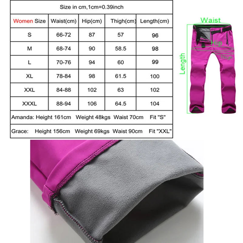 TRVLWEGO Women Hiking Pants Camping Skiing Trousers Outdoor Trekking Travel Soft Shell Windproof Keep Warm Waterproof Clothing