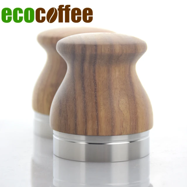 Best Offers Ecocoffee 2018 New 304 Stainless Steel Coffee Distributor Rosewood Handle Espresso Tamper 53MM 58MM Hammer for Coffee Machines