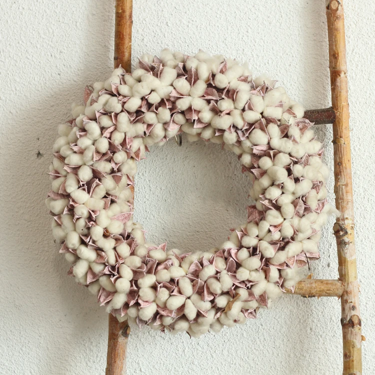 

Wedding Wreath Indoor Pink Cones Real White Cotton Balls Wreath Rustic Fench Country Wall Art Decor Farmhouse Home Decoration