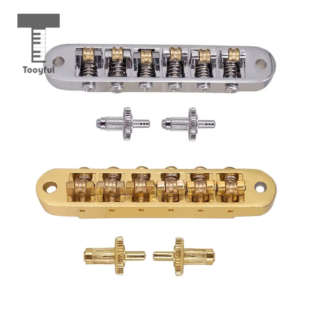 Tooyful Durable 1 Set Roller Saddle Locking Bridge with Studs for LP Electric Guitar Tune-o-matic Bridge