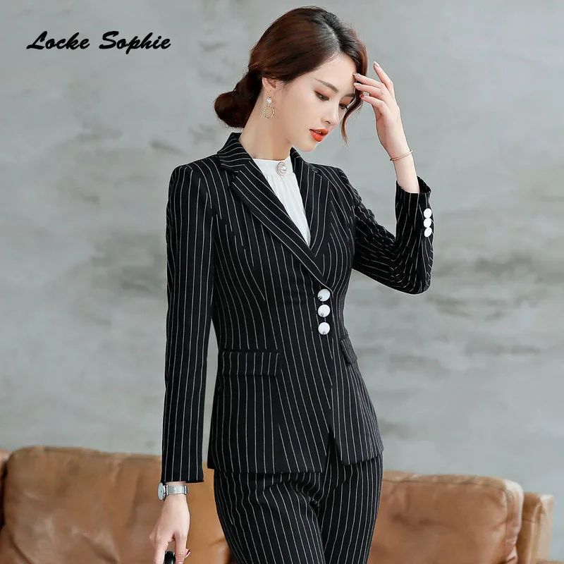 1pcs Women's Plus size Blazers coats 2019 Spring cotton Single breasted stripe Suits jackets ladies Skinny Blazers Suits coats