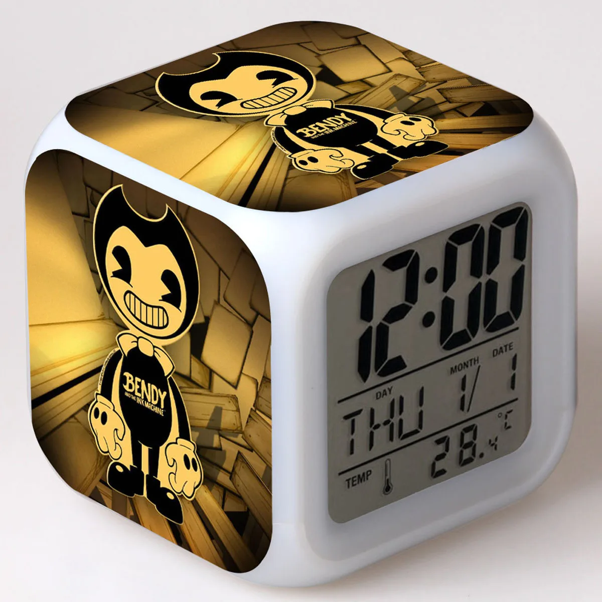 

Digital LED Alarm Clock Kids Bendy and the Ink Machine Game Theme Decorative Children Bedroom Multifunction Digital Table Clock