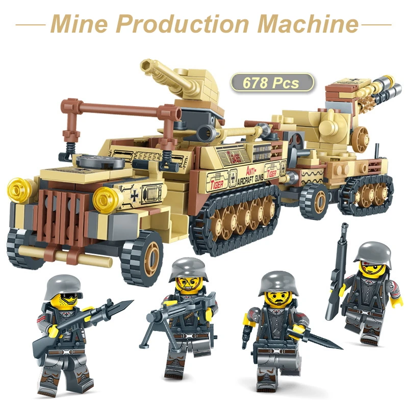 

4in1 Military Special Forces Army Tanks Building Blocks Bricks Sets Compatible Legoings Military Ww2 Weapons Toys for Children