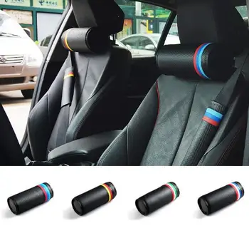 

2 Pieces Car Styling For BMW M Carbon Fiber PU Leather Neck Pillow Head Neck Rest Cushion Headrest Pillow M Performance