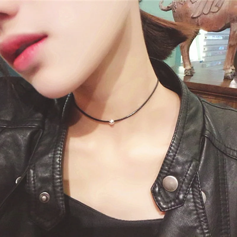 

1 PCSWomen Fashion Leather Rope String Silver Plated Ball Beads Choker Clavicle Necklace Collar Punk Simple Jewelry Gift