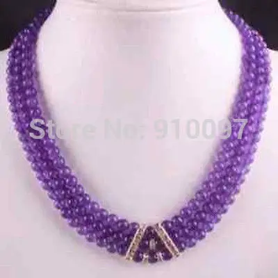

>>Pretty 3Rows 6mm Russican Amethyst Round beads Necklace