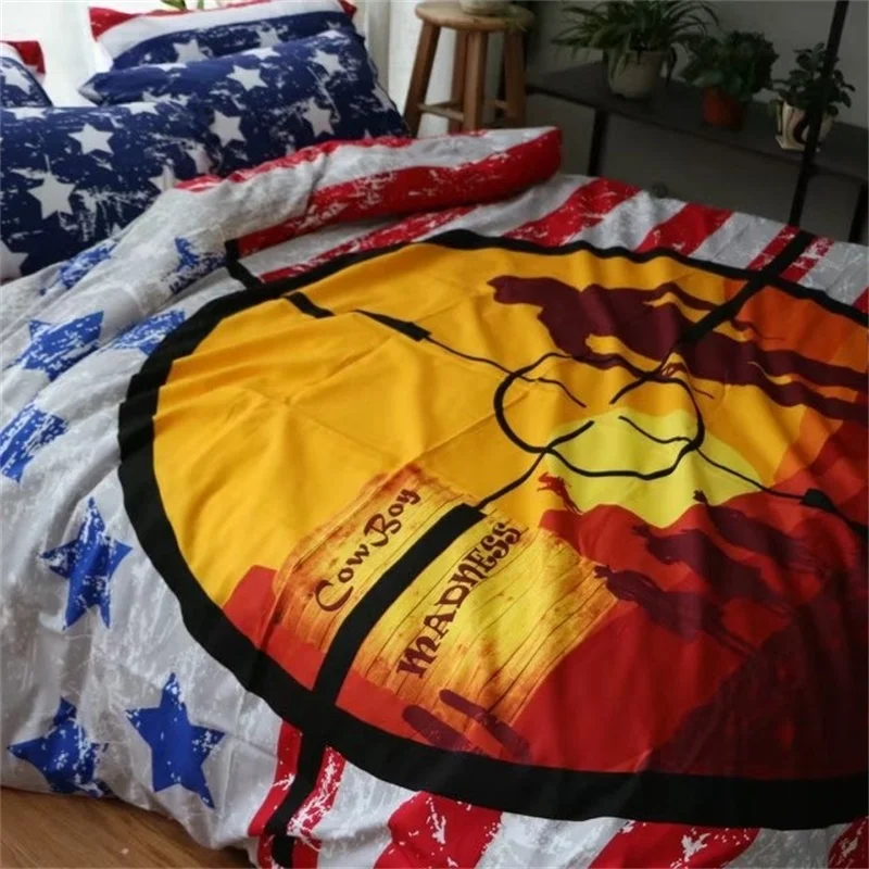 الأمريكية كاوبويز ملاءات الفراش مجموعة 4 قطع الملكة حجم حاف الغطاء شقة مع وسادة نسيج القطن المطبوع نوم مجموعات
