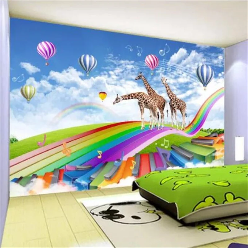 

beibehang Wallpaper custom large upscale children's room giraffe rainbow bridge dreamy 3D TV background wall papel de parede