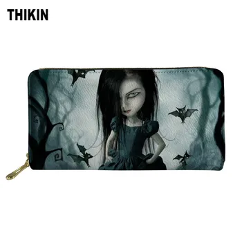 

THKIN PU Leather Wallets for Woman Lady Gothic Dark Art 3D Zipper Purse Personalized Girls Print Money Coin Bag Card Holder