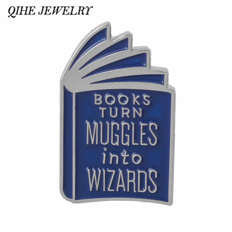 

QIHE JEWELRY Blue Book Pins Reader Brooches Reading Badges Literary Lapel pins Book Quote Jewelry Book Lover Gifts Men women