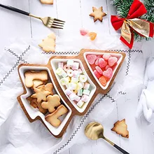 

Creative Christmas Tree Shaped Ceramic Dishes Dinner Plates Lovely Dinnerware Creative Festive Party Supplies With Bamboo Board