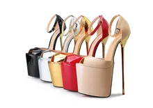 HOT 8.6″ ultra thin metal heel pump extreme high HEEL with platform women shoes peep toe buckle strap open side pump big size