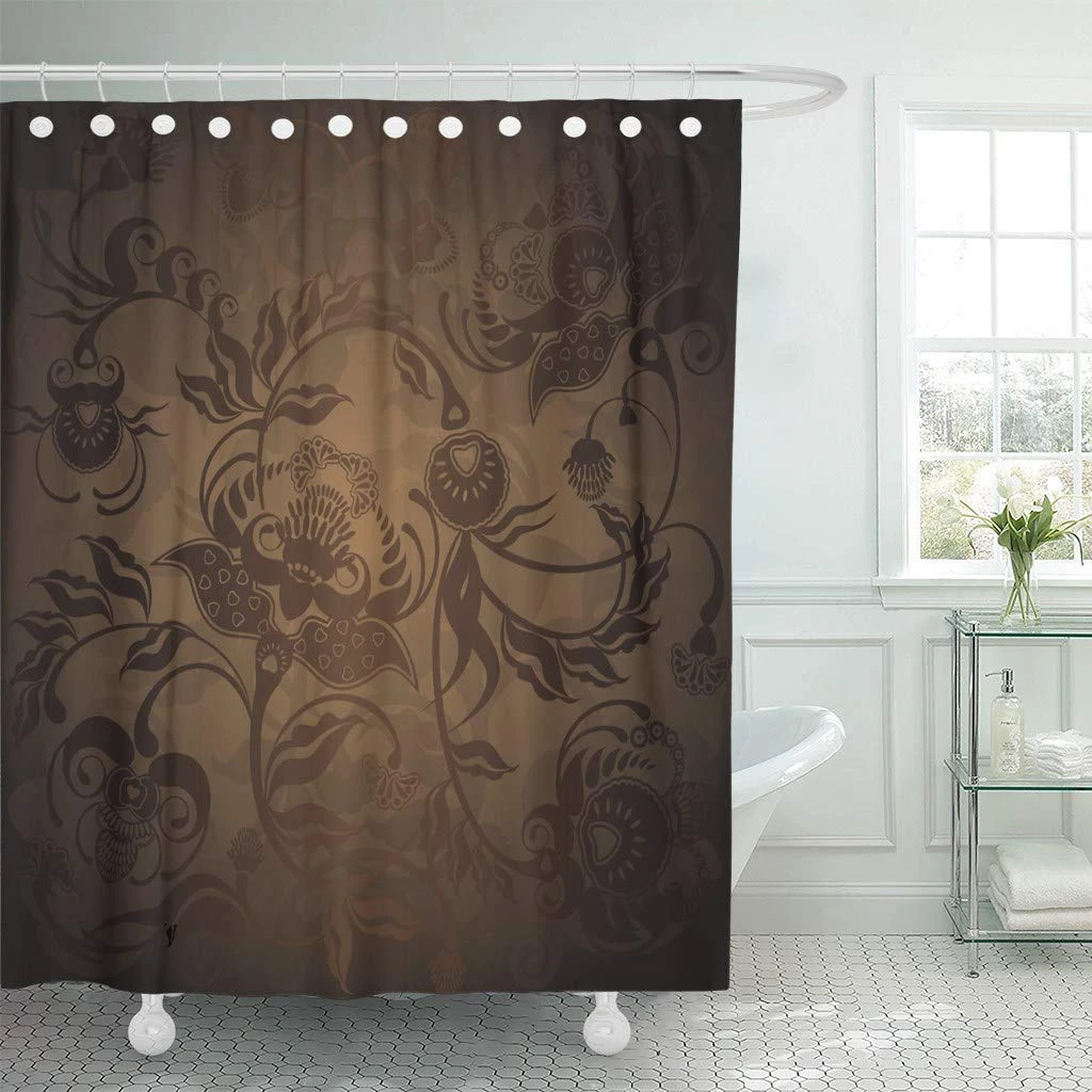 Fabric Shower Curtain Hooks Brown Gold Floral Design Dark Red Fabric Shower Curtain Hooks Brown Gold Floral Design Dark Red