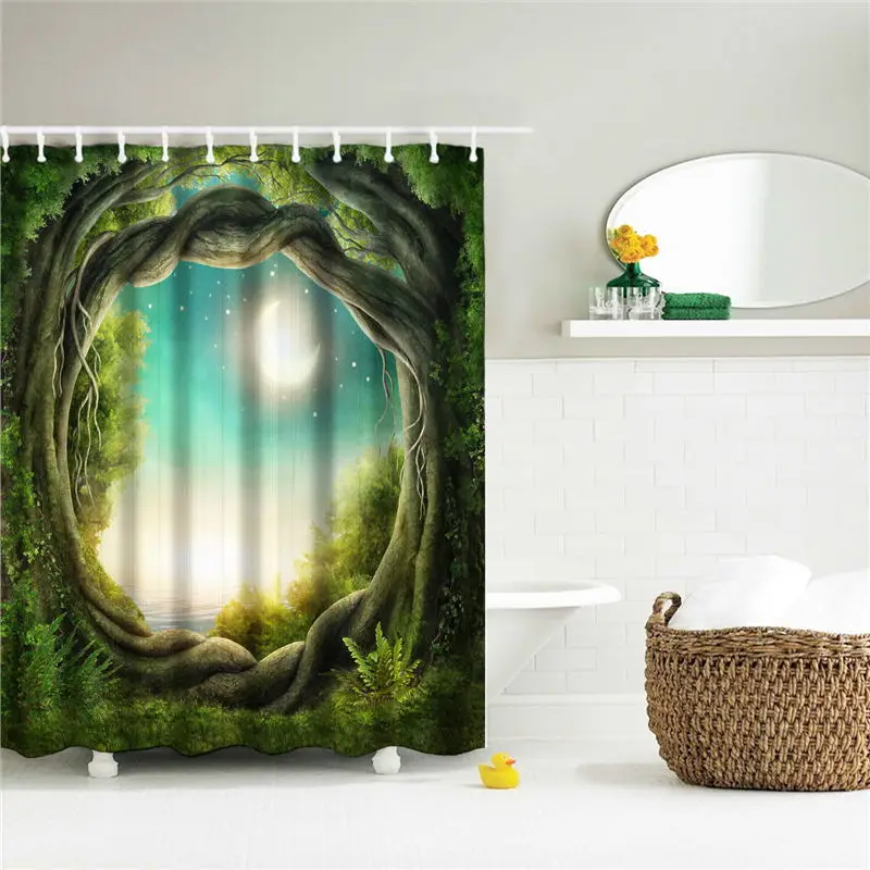 PolyesterFabricFallBathroomShowerCurtainsWaterfallsNature