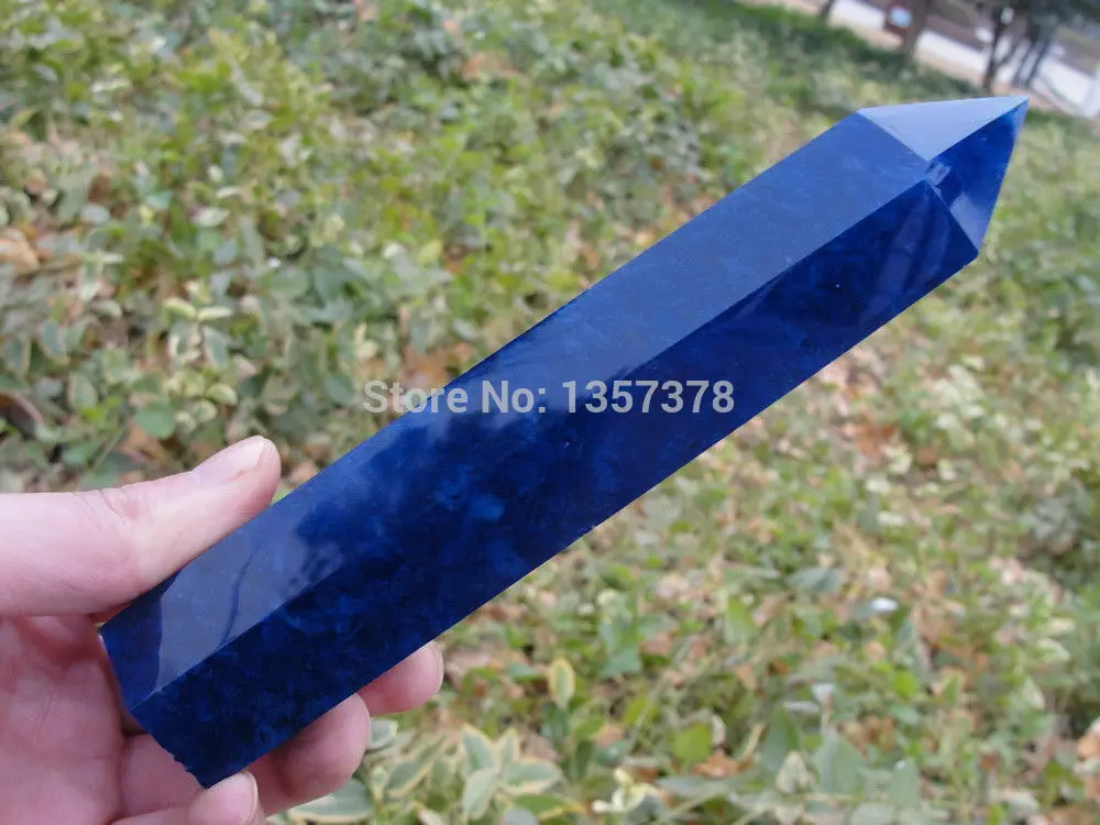 

huij 0041 huge Blue Quartz Crystal single Terminated Wand Healing Bronze Statue